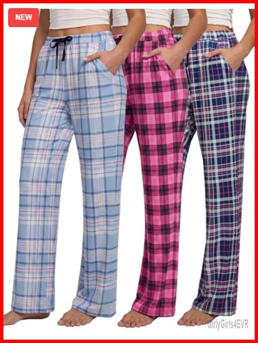 3 Pack Plaid Pajama Pants with Pockets Soft Stretch Lounge Bottoms